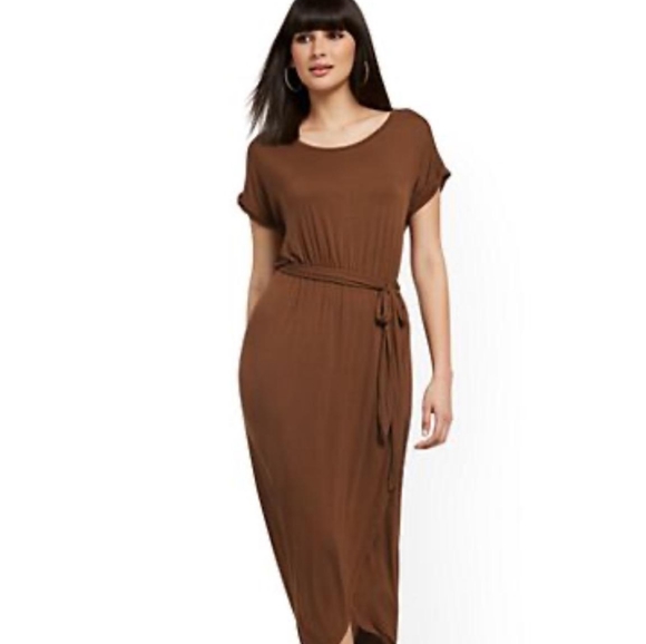 New York & Company Dresses & Skirts - Ny&Company Clove Brown Belted Tulip-Hem Midi Dress